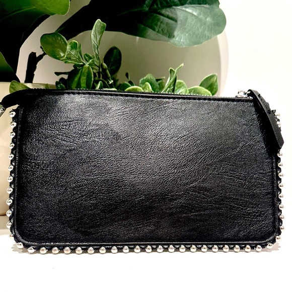 Silver Studded Black Vegan Leather Clutch & Crossbody - Picture 8 of 11